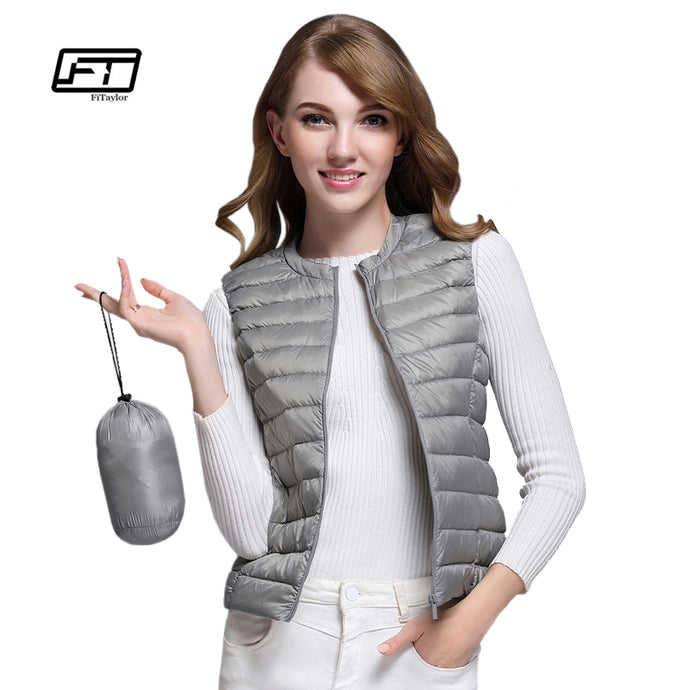 Fitaylor New Women 90% White Duck Down Vest Women Ultra Light Duck Down Vest Jacket Autumn Winter Round Collar Sleeveless Coat