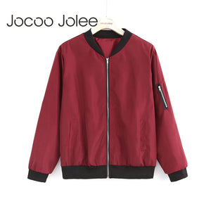 Jocoo Jolee Fashion Bomber Jacket Women Long Sleeve Basic Coats Casual Windbreaker Thin Slim Outerwear Short Jackets 2018