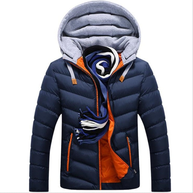 2018 Winter Jacket Men Hat Detachable Warm Cotton Padded Outerwear Mens Jackets And Coats Hooded Collar Male Parkas Clothes
