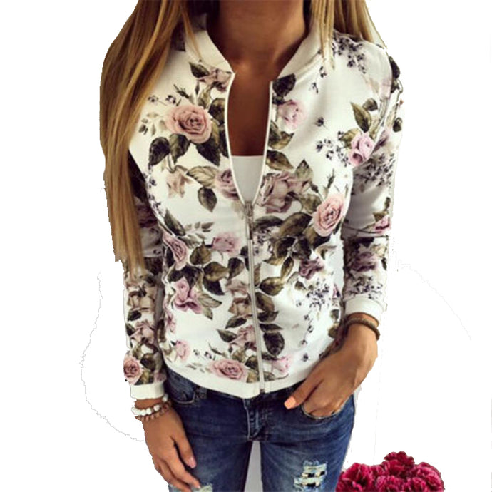 Women Jacket Brand Tops Flower Print Girl Plus Size Casual baseball Sweatshirt Button Thin Bomber Long Sleeves Coat Jackets