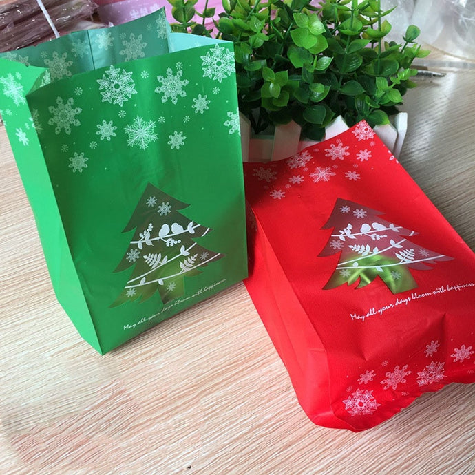 50pcs Red/Green Christmas Gift Bags Candy Box With Snowflake Xmas Dessert Cookie Bags Christmas Decorations For Home