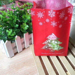 50pcs Red/Green Christmas Gift Bags Candy Box With Snowflake Xmas Dessert Cookie Bags Christmas Decorations For Home