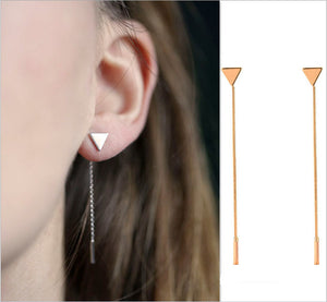 New Simple Punk Triangular Heart Geometric Metal Chain Tassels Ear Jewelry Drop Earrings Vintage Long Chain Earring Wholesale - 64 Corp