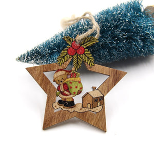 4PCS Christmas Star Wooden Pendants Ornaments Xmas Tree Ornament DIY Wood Crafts Kids Gift for Home Christmas Party Decorations