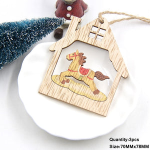 3PCS Multi Lovely DIY Christmas Wooden Pendant Ornaments Wood Craft For Xmas Tree Ornament Christmas Party Decorations Kids Gift