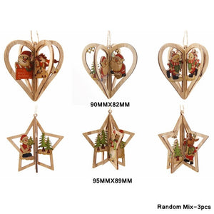 3PCS Multi Style Christmas Wooden Pendants Ornaments Wood Craft For Xmas Tree Ornament DIY Gift Christmas Party Decorations