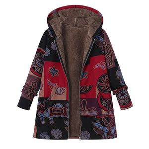 2018 ZANZEA Fashion Long Sleeve Hooded Winter Thicken Warm Coat Women Plus Size L 5XL Faux Fluffy Ethnic Printed Basic Outerwear