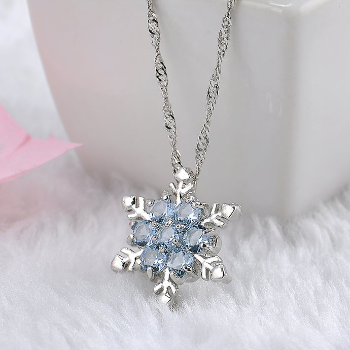 Charm Vintage lady Blue Crystal Snowflake Zircon Flower Silver Necklaces & Pendants Jewelry for Women Free Shipping - 64 Corp
