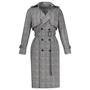 Woman England Style Autumn Long Trench Coats 2018 Female Plaid Turn-Down Collar Sashes Gray Color Long Trench Coats For Woman