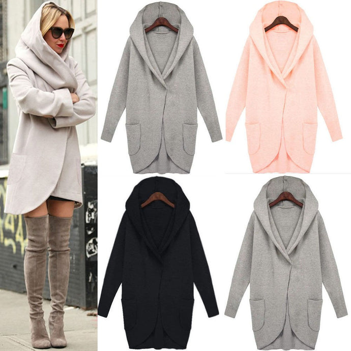 Wipalo Women Long Coat Autumn 2018 Plus Size Winter Hooded Woolen Coats Female Casual Loose Jackets Cardigans Feminino 4XL 5XL