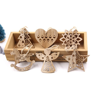 6PCS European Hollow Christmas Snowflakes Wooden Pendants Ornaments for Xmas Tree Ornament Christmas Party Decorations Kids Gift