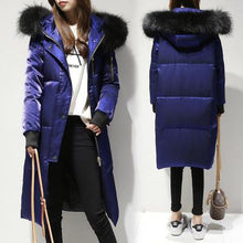 FTLZZ Winter Long Down Jacket Women Big Fur Collar Hooded White Duck Down Long Parkas Coat Female Slim Snow Outerwear