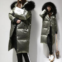 FTLZZ Winter Long Down Jacket Women Big Fur Collar Hooded White Duck Down Long Parkas Coat Female Slim Snow Outerwear