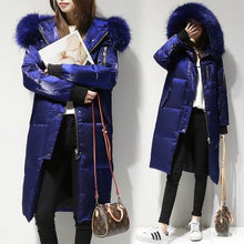 FTLZZ Winter Long Down Jacket Women Big Fur Collar Hooded White Duck Down Long Parkas Coat Female Slim Snow Outerwear