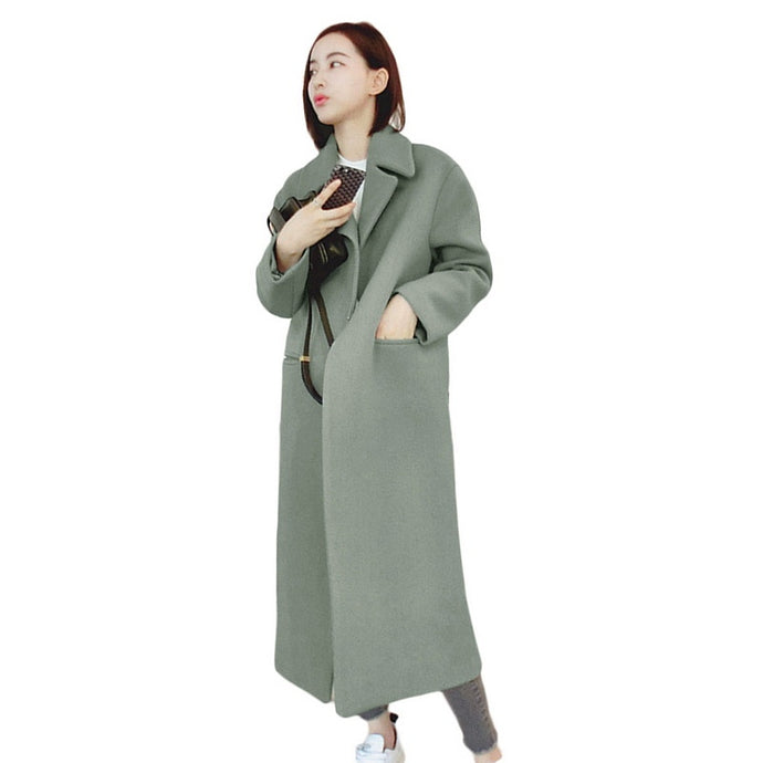 Laamei 2018 Winter Coat Women Solid Pocket Wool Blend Coat Oversize Long Casual Elegant Trench Coat Outwear Wool Coat Femme Z30