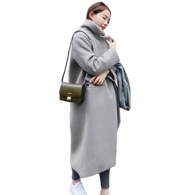 Laamei 2018 Winter Coat Women Solid Pocket Wool Blend Coat Oversize Long Casual Elegant Trench Coat Outwear Wool Coat Femme Z30