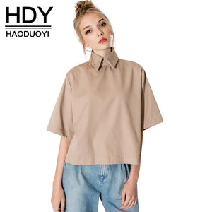 HDY Haoduoyi retro preppy style shirt fashion turn down collar blouse slim women shirt for wholesale and free shipping - 64 Corp