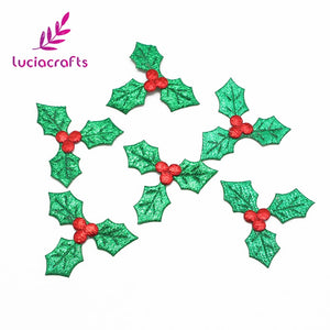 Lucia crafts 50pcs/100pcs 3cm Red Fruit with Green Leaves Christmas Tree Decoration Supplies DIY Art Fabric Accessory 058001009