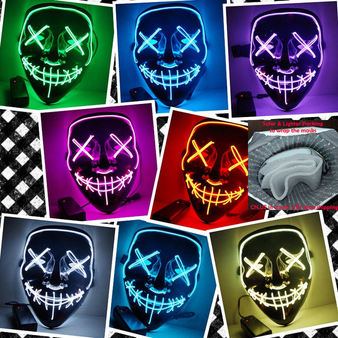 Drop Shipping Link Halloween Mask LED Light Up Party Masks Purge Election Year Great Funny Masks Festival Cosplay Glow In Dark