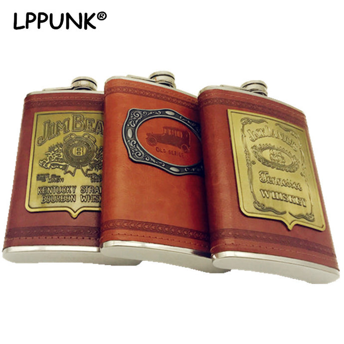 2018 Hot sales bpa free 9oz JD whisky liquor flagon Stainless steel 304  alcohol vodka Jack hip flask with pu leather wrap