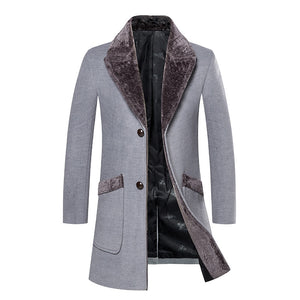Overcoat Male  Wool Blend Mid Long Winter Coat Men With Fur Collar Coat Men Winter Trench Manteau Homme Hiver