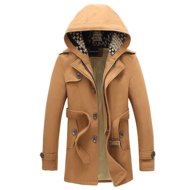 New 2018 Autumn/Winter Men's Fashion Brand Men Long Section Men Plus Cotton Coat Thick Woolen Coat Hooded woolen jacket