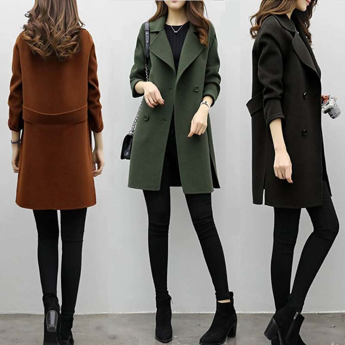 Winter women wool blend ladies long coat female jacket plus size collarcoats Outwear jackets Double-breasted elegant overcoat