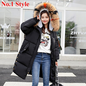 Plus Size Winter Jackets Women Coats Big Fur Collar Hooded Down Jacket Warm Long Parka Women Thicken Cotton Jackets 2018 New