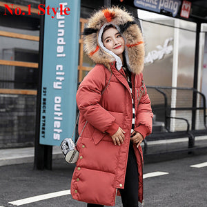 Plus Size Winter Jackets Women Coats Big Fur Collar Hooded Down Jacket Warm Long Parka Women Thicken Cotton Jackets 2018 New