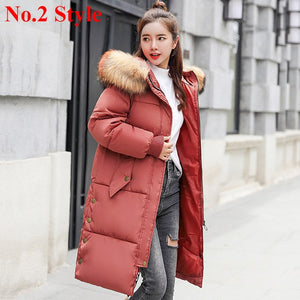 Plus Size Winter Jackets Women Coats Big Fur Collar Hooded Down Jacket Warm Long Parka Women Thicken Cotton Jackets 2018 New