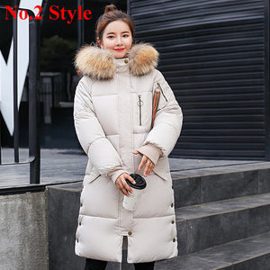 Plus Size Winter Jackets Women Coats Big Fur Collar Hooded Down Jacket Warm Long Parka Women Thicken Cotton Jackets 2018 New