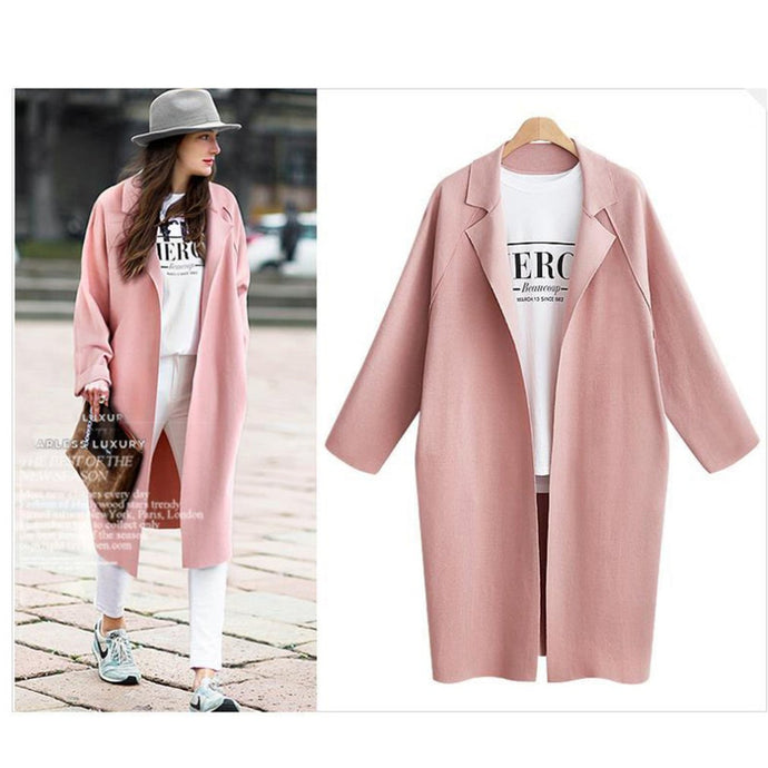 Women Solid Color Coat Lady's Long Section Turn-collar Windbreaker Coat Plus Size Cocoon Type Long Sleeves Warm Coat For Girls