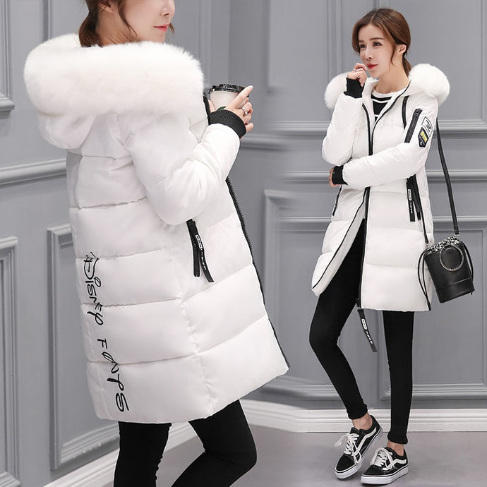 New 2018 autumn Winter women fur collar Long hoodie Down Jacket Plus Size Hooded cotton thick warm Windproof Parkas