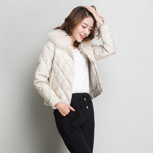 Fitaylor Women Down Jacket Winter Warm Ultra Light Real Collar Short Jacket White Duck Down Parka Elegant Coat Outwear