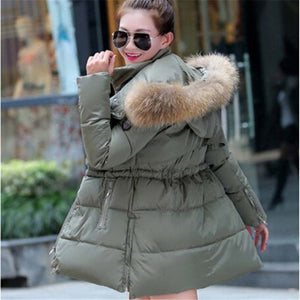 AILOOGE 2017 Winter Jacket Women Thickening Slim Long Cotton Padded Coat Fur Hood Parka Women Manteau Femme