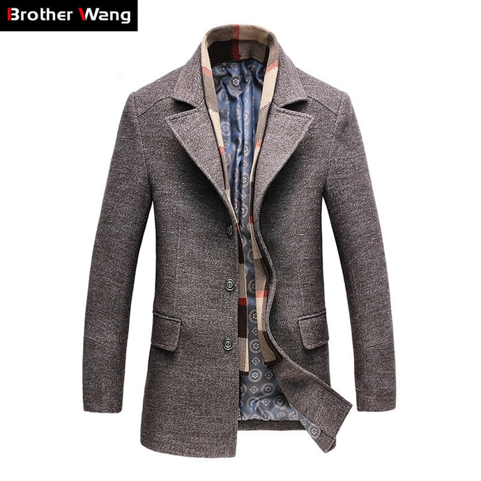 2018 Winter Men's Casual Wool Trench Coat Fashion Business Long Thicken Slim Overcoat Jacket Male Peacoat Brand Clothes 1717