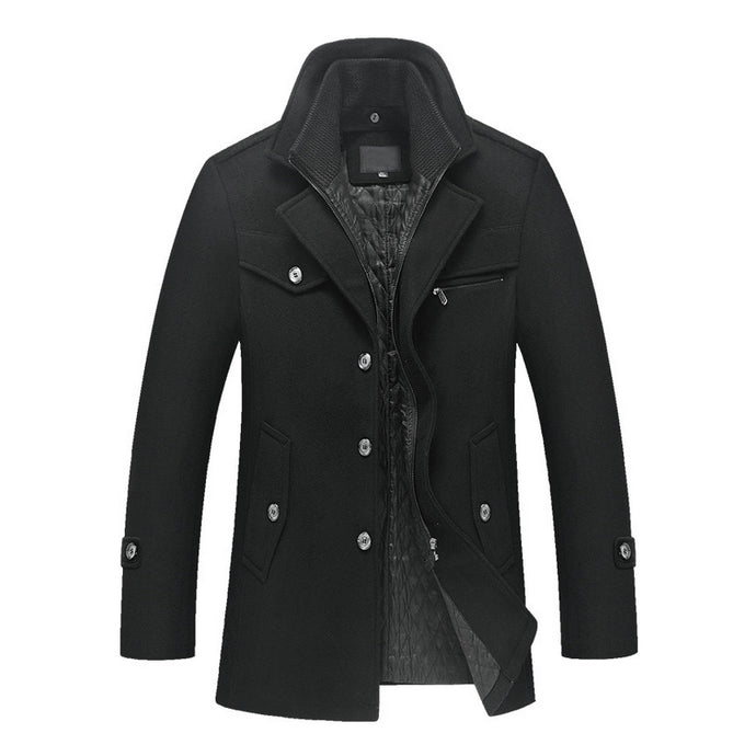New men's winter padded wool jackets coats removable quilted lining button wool blends pea coat thick padded jacket coat men