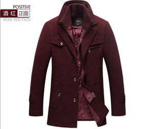 New men's winter padded wool jackets coats removable quilted lining button wool blends pea coat thick padded jacket coat men
