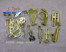 3-24pcs Plastic Gold Plated Mini Instruments Pendant Christmas Tree Hanging Ornament Diy Decoration Craft Small Instrument