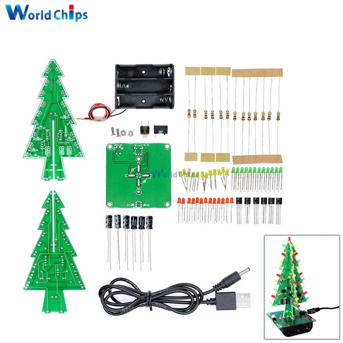 1Set 3D Christmas Tree LED DIY Kit Red/Green/Yellow LED Flash Circuit Kit Electronic Fun Suite Christmas Gift Fee Shipping