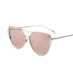 Hot Sale Mirror Flat Lense Women Cat Eye Sunglasses Classic Brand Designer Twin-Beams Rose Gold Frame Sun Glasses for Women M195 - 64 Corp