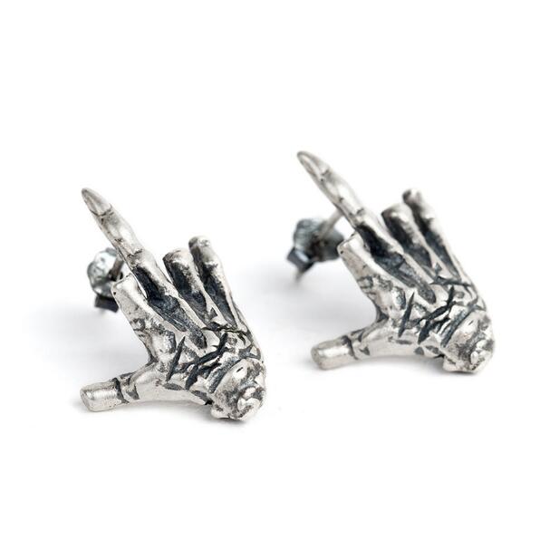 New Style Solid 925 Sterling Silver Skull Hand Stud Earrings Gothic Rock Bone Earrings Halloween Day's Gift