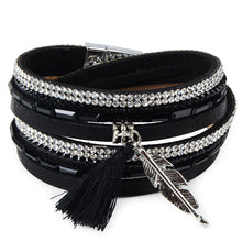 Rhinestone Feather Wide Multilayer Leather Bracelet Magnetic Tassel Bracelet Women Wrap Charm Boho Bohemian Bracelets Bangle Men - 64 Corp