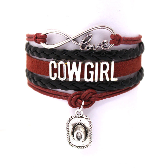 Infinity Love girls Bracelets Cowgirl Bracelet  anchor Sports Suede Leather Cheer Bracelets for women R001E- Drop Shipping - 64 Corp